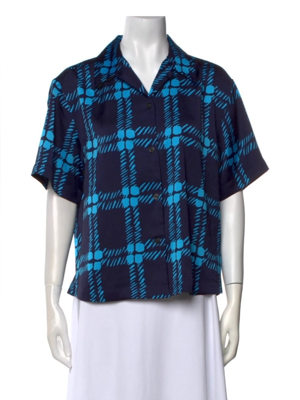 Marni X Uniclo Navy and Teal Plaid Short-Sleeve Button Shirt